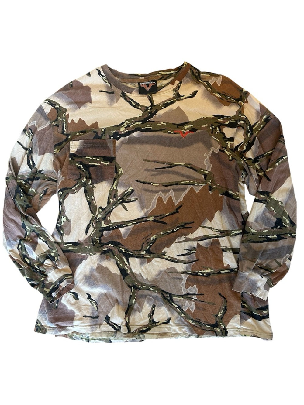 Vintage Predator Camo Long Sleeve Pocket Shirt in Brown & Green 100% Cotton